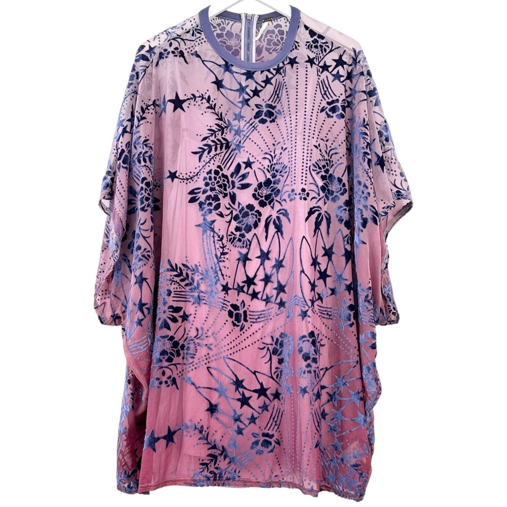 Free People Shooting Star T-Shirt Mini Dress - Purple Lined Loose Fit Dress sz L - Picture 4 of 11